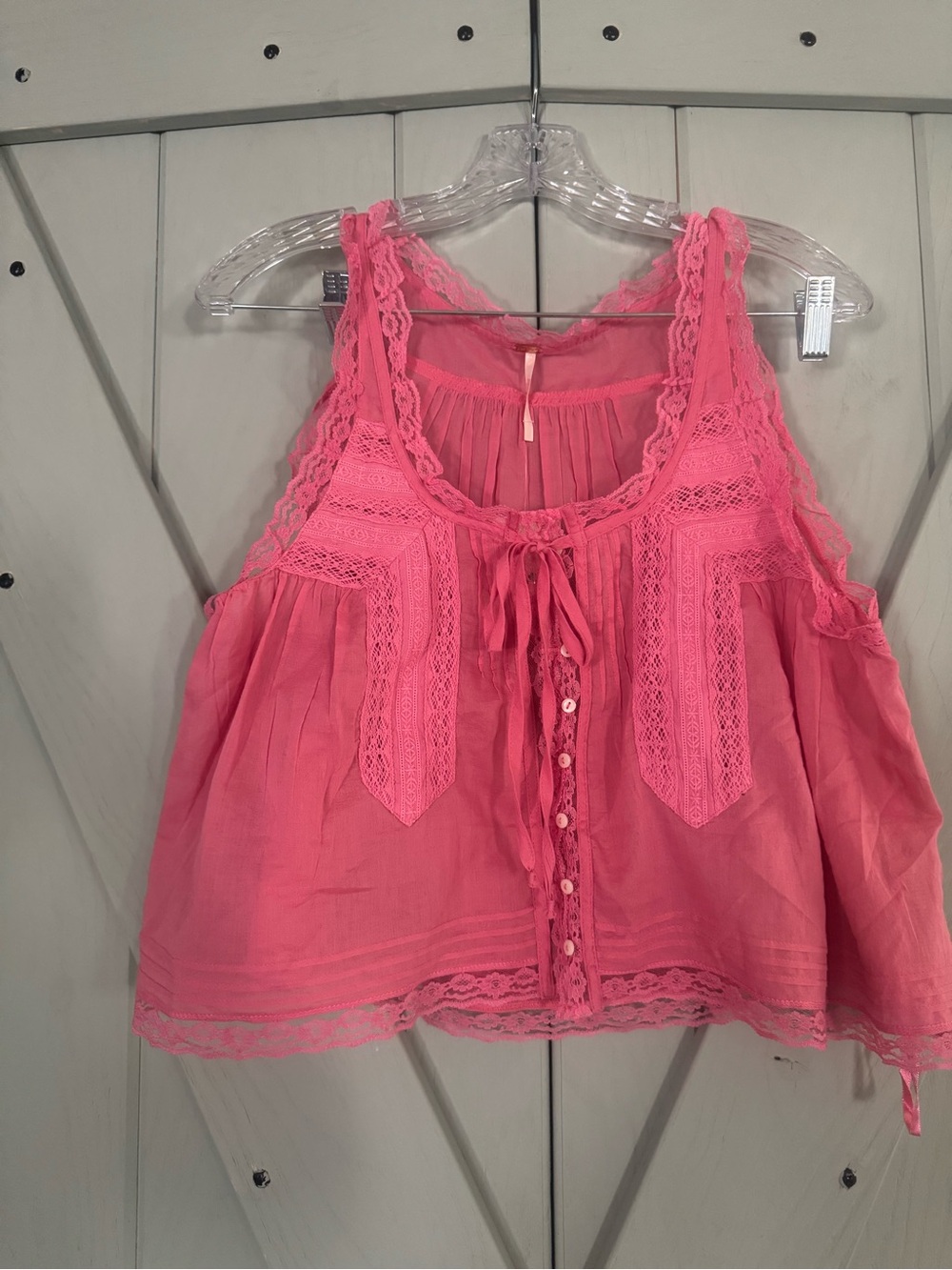 Free People Coral Pink Lace-Trim Camisole